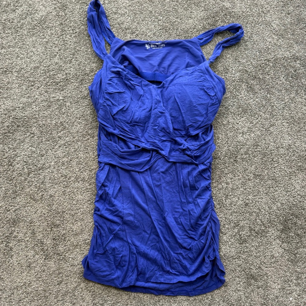 Victorias Secret Bra Top Cami Royal Blue Ruched Surplice Wrap Tank XL 267178